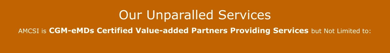 Our Unparalled Services  AMCSI is CGM-eMDs Certified Value-added Partners Providing Services but Not Limited to: